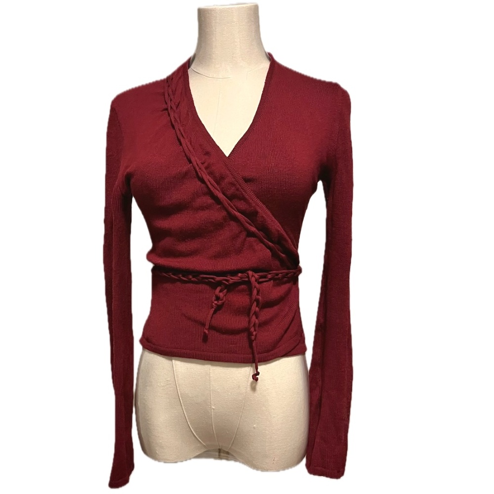 (nude) dark red wool braided wrap sweater, made in Italy, Small (EU 38)